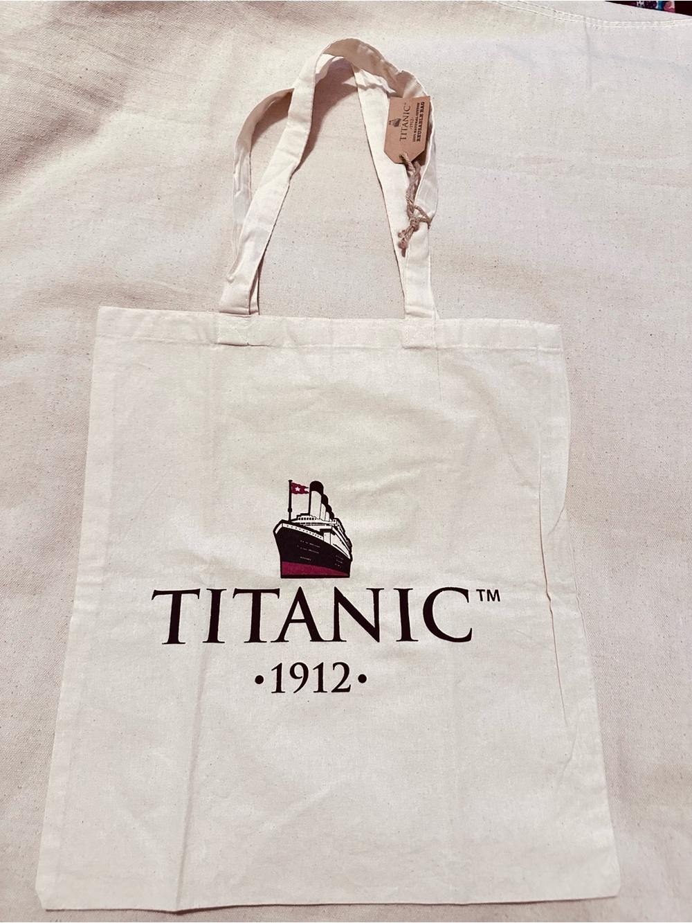 Shamrock Gift | Tote | Titanic 1912 Canvas Tote Bag - Cream with Black Print